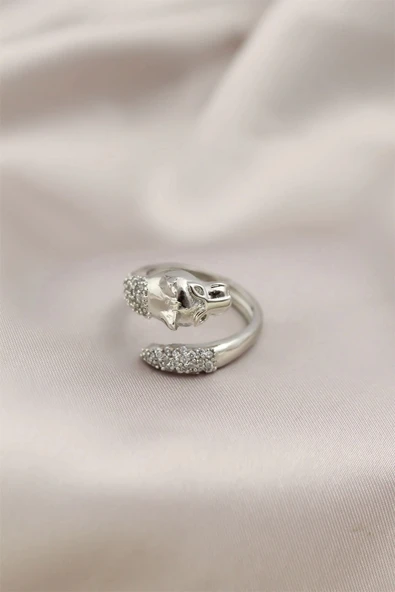 pilelistore Gümüş Renkli Metal Kaplan Model Zirkon Taşlı Kadın Yüzük - TJ-BYK2209