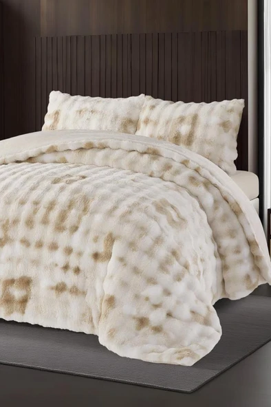 Alvina Dama Tavşan Tüyü Çift Kişilik Yatak Örtüsü 220x240 Cm Krem ürün görseli