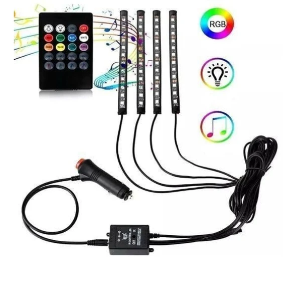 Araç İçi Ayak Altı Sese Duyarlı Şerit Led 4'lü Set - 1