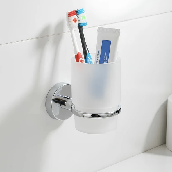 Duvara Monte Vidalı Krom Kaplama Plastik Hazneli Tekli Diş Fırçalık Tutucu Vida ve Dübel Dahil - Resim 2