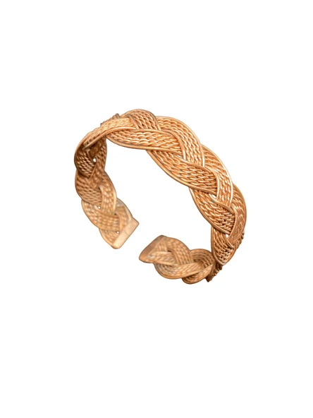 Eskitme El Örgüsü Motifli Bakır Bileklik | Otantik, Doğal ve Etnik Ayarlanabilir Manşet Tasarım ürün görseli 1