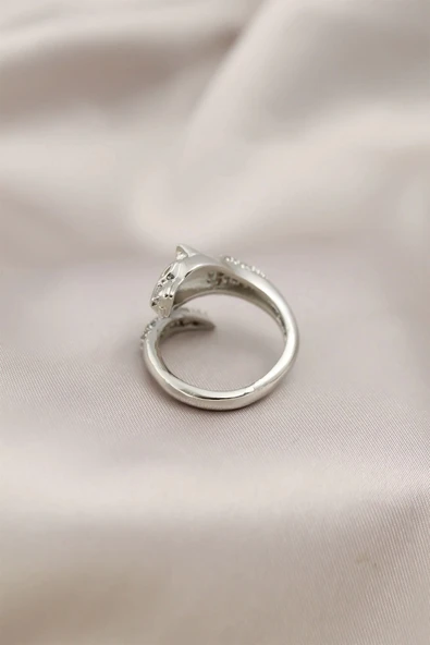 pilelistore Gümüş Renkli Metal Kaplan Model Zirkon Taşlı Kadın Yüzük - TJ-BYK2209 - 2