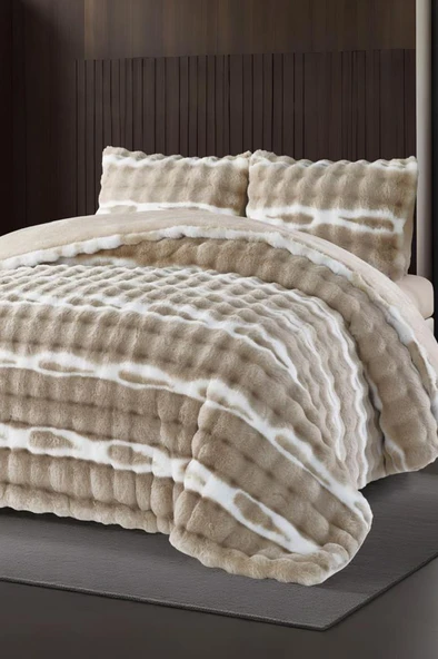 Su Yolu Tavşan Tüyü Çift Kişilik Yatak Örtüsü 220x240 Cm Cappucino ürün görseli