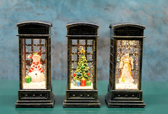 Telefon Kulübeli Işıklı Kar Küresi Siyah Tasarım ürün görseli