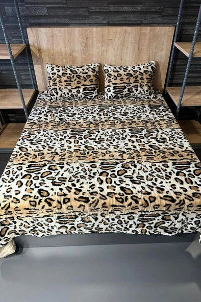 Leopar Tavşan Tüyü Çift Kişilik Yatak Örtüsü 220x240 Cm - Resim 2