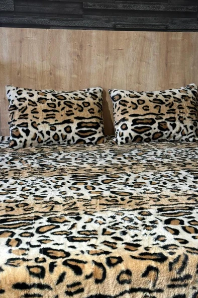 Leopar Tavşan Tüyü Çift Kişilik Yatak Örtüsü 220x240 Cm - Resim 4