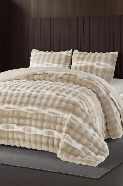 Su Yolu Tavşan Tüyü Çift Kişilik Yatak Örtüsü 220x240 Cm Bej ürün görseli