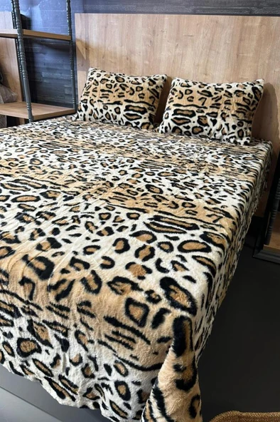 Leopar Tavşan Tüyü Çift Kişilik Yatak Örtüsü 220x240 Cm - Resim 3
