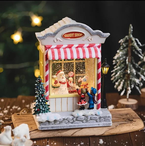 Yılbaşı Temalı Şekerci Dükkanı Kar Küresi Işıklı Müzikli ürün görseli