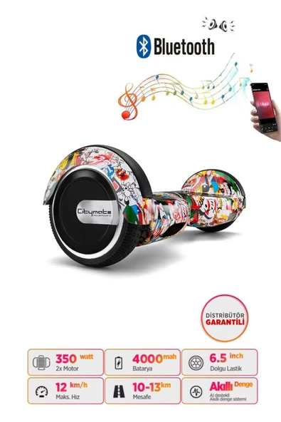 Elektrikli Kaykay Hoverboard Bluetooth Hoparlörlü 6.5 Inch D19 - Resim 2