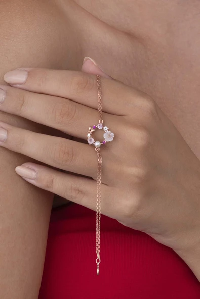 Gümüş Pazarım İnci Taneli Manolya Çiçeği Kadın Gümüş Bileklik - Resim 3