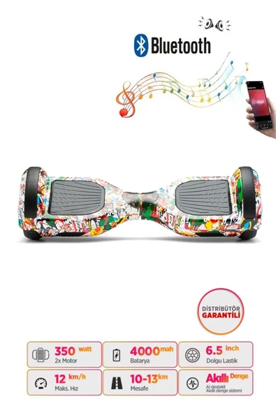 Elektrikli Kaykay Hoverboard Bluetooth Hoparlörlü 6.5 Inch D19 - Resim 3