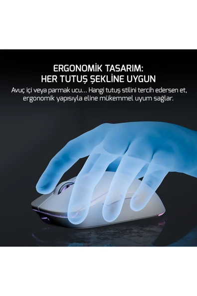 Gamepower Fenix 24.000DPI Triple Mode (Kablolu/bluetooth/2.4g) Beyaz Gaming Mouse - Resim 6