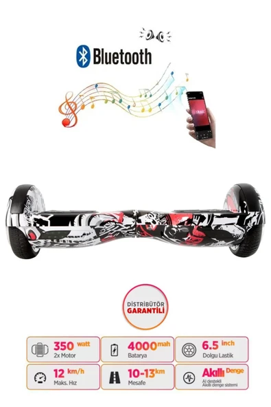 Elektrikli Kaykay Hoverboard Bluetooth Hoparlörlü 6.5 Inch Grafiti D06 ürün görseli
