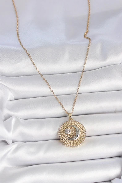 pilelistore 316L Çelik Gold Renk Mix Renk Ay Güneş Model Kadın Kolye - TJ-BKO10095 - 2