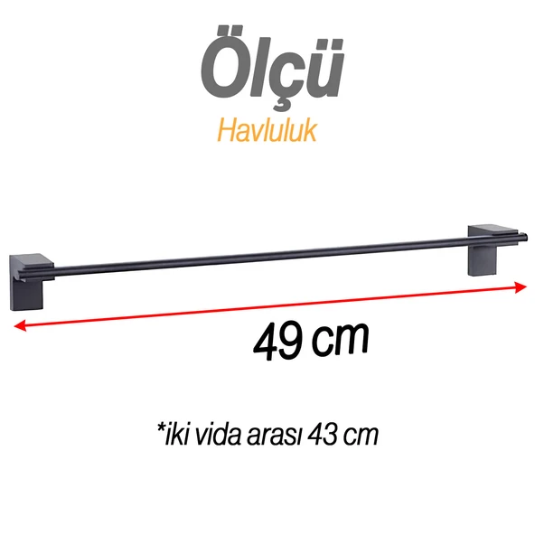 Siyah Metal Uzun Havluluk 49 cm  Duvara Monte Vidalı Lüks Banyo Asma Askı Çubuk Tasarım - Resim 2