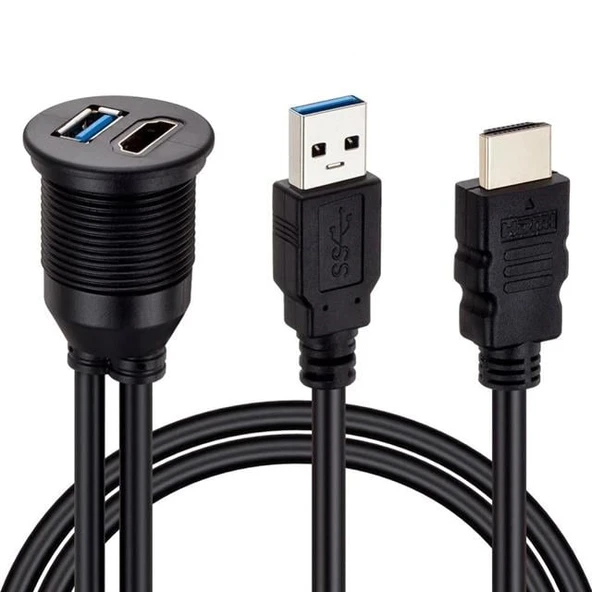 Powermaster PM-12428 USB 3.0 + HDMI 2 Metre Uzatma Kablolu Araç Kontrol Paneli (Gömme Montaj) - 2
