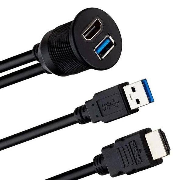 Powermaster PM-12428 USB 3.0 + HDMI 2 Metre Uzatma Kablolu Araç Kontrol Paneli (Gömme Montaj) - 3