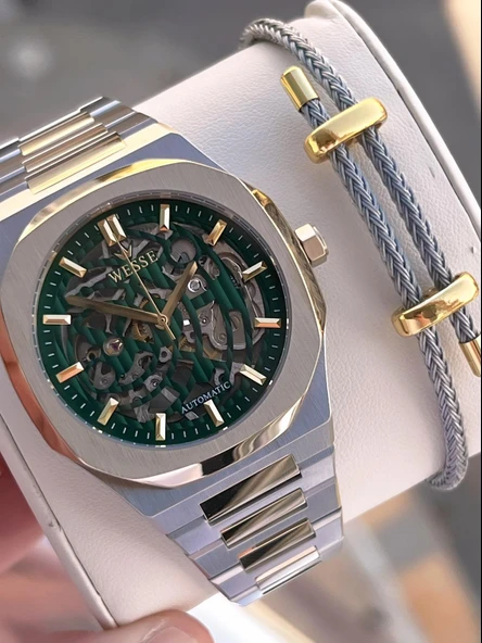 Wesse İtalyan Bileklik Hediyeli Otomatik 2 yıl Garantili 5 Atm Suya Dayanıklı Erkek Kol Saati 803.Y ürün görseli