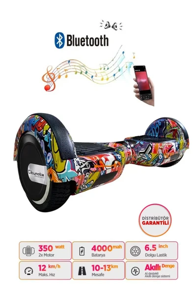 Elektrikli Kaykay Hoverboard Bluetooth Hoparlörlü 6.5 Inch Grafiti D11 - Resim 3