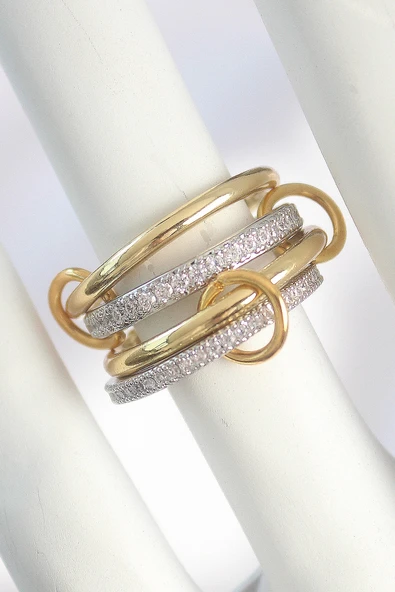 pilelistore Pirinç Gold Renk Zirkon Taşlı Halka Detaylı Kadın Yüzük - TJ-BYK3752