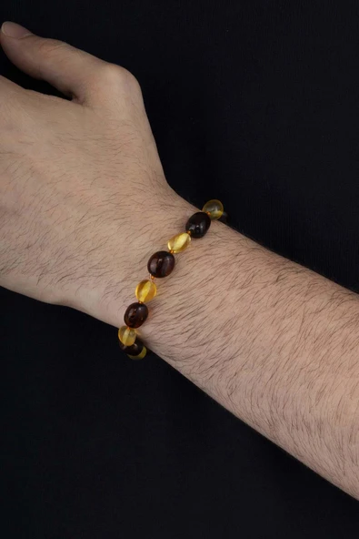 Gümüş Pazarım Çift Renk Orjinal Yetişkin Kehribar Bileklik - 3