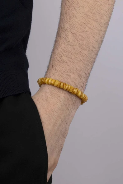 Gümüş Pazarım İri Taşlı Yetişkin Orjinal Kehribar Bileklik - Resim 3