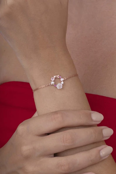 Gümüş Pazarım İnci Taneli Manolya Çiçeği Kadın Gümüş Bileklik ürün görseli 1