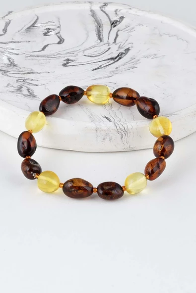 Gümüş Pazarım Çift Renk Orjinal Yetişkin Kehribar Bileklik - 4