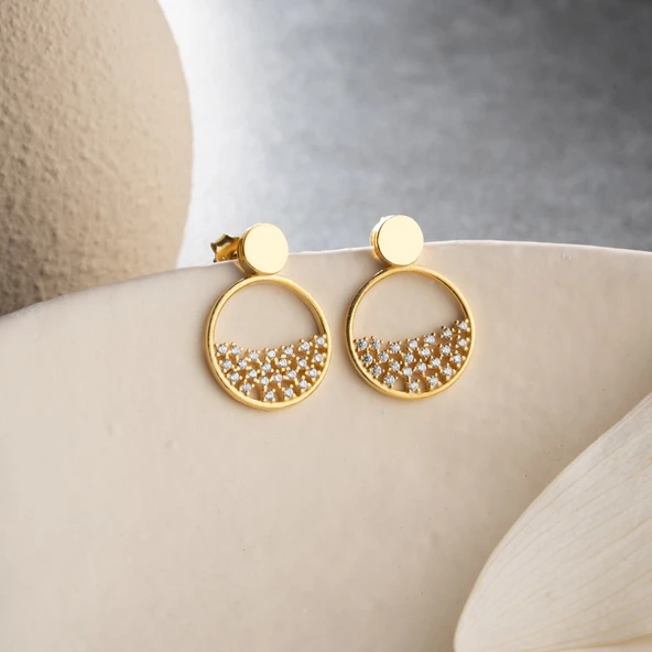 Minimal Tasarımlı Altın Kaplama 925 Ayar Gümüş Halka Küpe - Resim 5