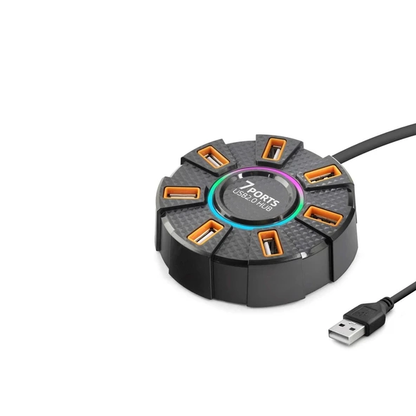 pilelistore Usb Hub 7*Usb 1.2M Siyah HDX7035