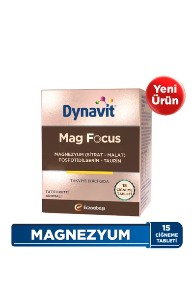 Dynavit Mag Focus 15 Çiğneme Tab - Magnezyum Malat & Sitrat, Fosfotidilserin, B6 & B12 Vitamini - Odaklanma - 1