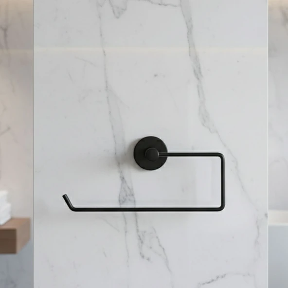 Açık Kağıt Havluluk Mat Siyah Metal Duvara Monte Vidalı Banyo Tuvalet Mutfak Kağıt Havluluk 25 cm - Resim 7
