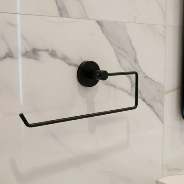 Açık Kağıt Havluluk Mat Siyah Metal Duvara Monte Vidalı Banyo Tuvalet Mutfak Kağıt Havluluk 25 cm - Resim 2