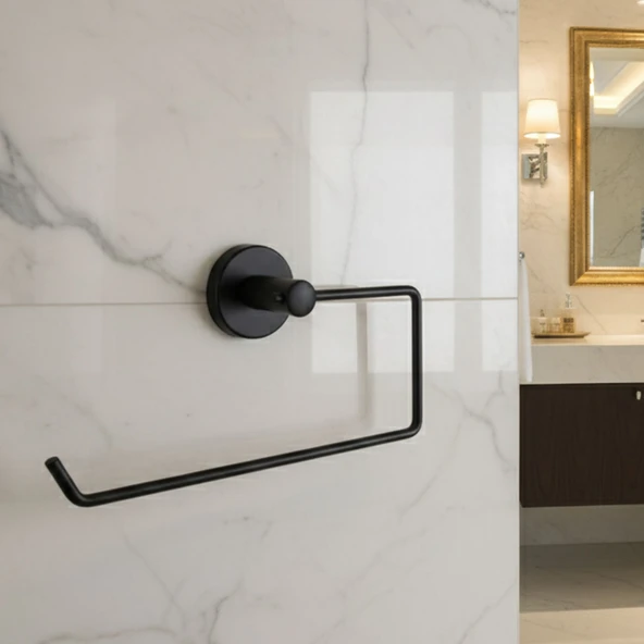 Açık Kağıt Havluluk Mat Siyah Metal Duvara Monte Vidalı Banyo Tuvalet Mutfak Kağıt Havluluk 25 cm - Resim 4