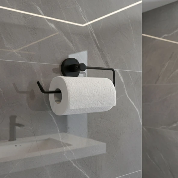 Açık Kağıt Havluluk Mat Siyah Metal Duvara Monte Vidalı Banyo Tuvalet Mutfak Kağıt Havluluk 25 cm - Resim 3