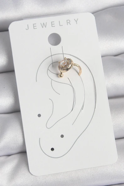 pilelistore Pirinç Gold Renk Zirkon Taşlı Kadın Kıkırdak Küpe - TJ-BKP10573 - Resim 2