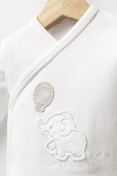 Bebitof %100 Pamuk Sevimli Balonlu Fil Desenli Bebek 5 Parça Yenidoğan Hastane Çıkışı Zıbın Seti BBTF.EKR.20224 - 2