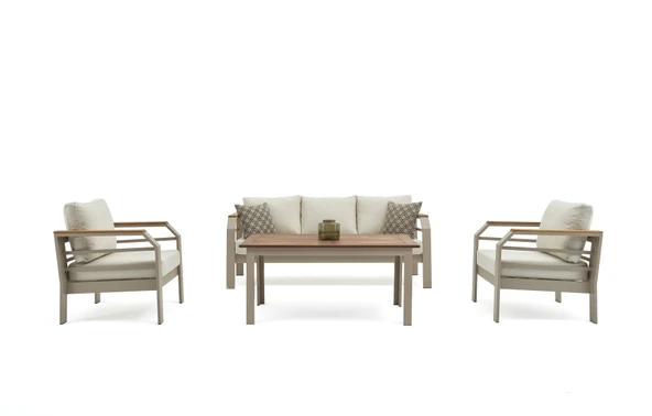 Assento Bahçe Oturma Grubu 3+1+1+Yüksek Sehpa - Kum Rengi ürün görseli