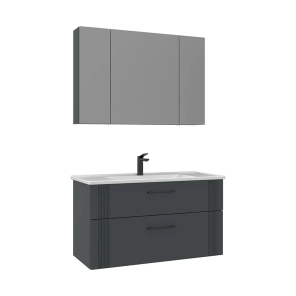 Orka Bari 100 cm Mat Antrasit Banyo Dolabı Alt Modül Lavabo - Resim 2