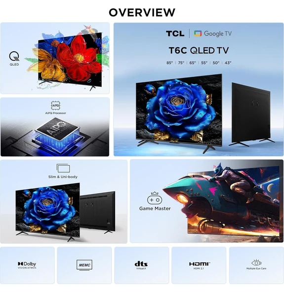 TCL 50T6C 50" 127 Ekran Uydu Alıcılı 4K Ultra HD Google QLED TV - 5