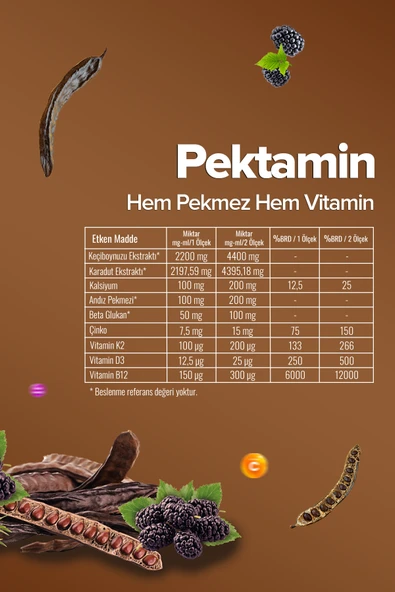 Pektamin - Karadut, Keçiboynuzu Ve Andız Pekmezi Karışımı (Vitamin Takviyeli) - 4