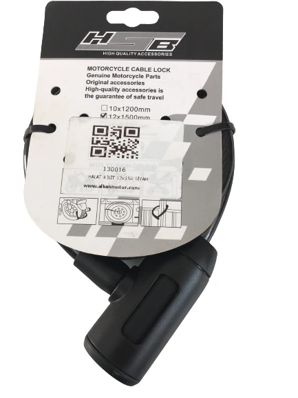 BİSİKLET ÇELİK HALAT KİLİT 12x1500 SİYAH A+++KALİTE KİLİT 1,5 MT - Resim 2
