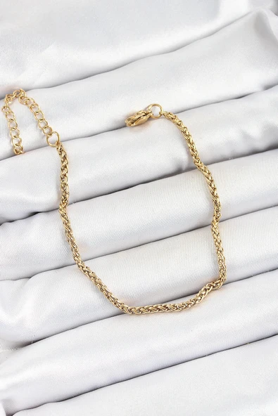 pilelistore 316L Çelik Gold Renk Örgü Burgu Zincir Erkek Bileklik - TJ-EB3729