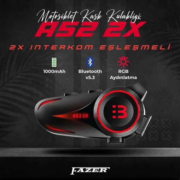 Fazer A52-2x 2 Kişilik Kask Bluetooth Kulaklık Mikrofon Seti - Interkom - 2