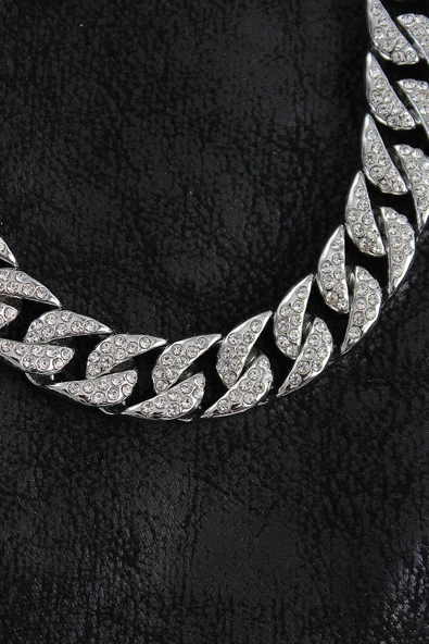 pilelistore Pirinç Zirkon Taşlı Cuba Gurmet Model Gümüş Renk Erkek Kolye - TJ-ERK1404 - 2