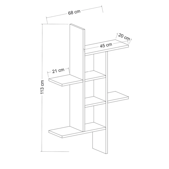 Madagaskar Duvar Rafı – Asimetrik Tasarım, Duvara Monte Dekoratif Kitaplık - Antik Ceviz - 5