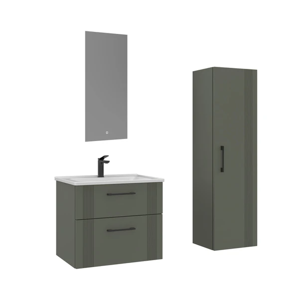 Orka Bari 65 cm Mat Yeşil LED'li Aynalı Banyo Dolabı Takımı ve Boy Dolabı ürün görseli