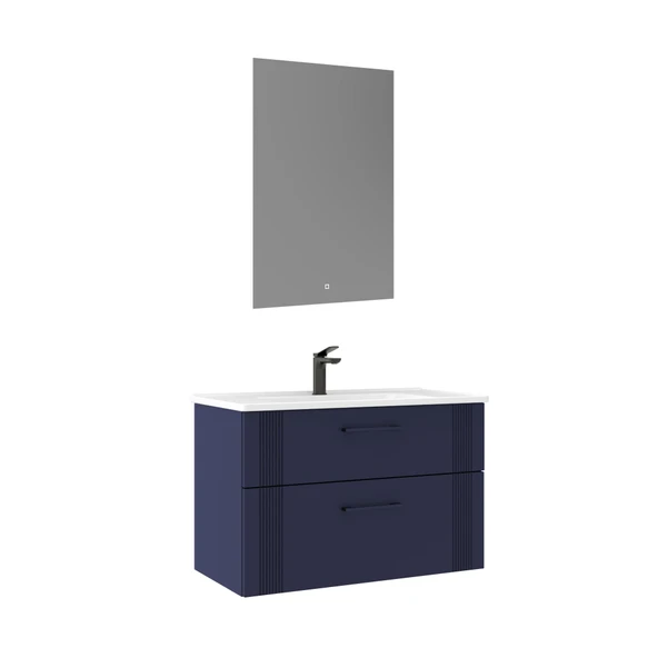 Orka Bari 85 cm Mat Lacivert LED'li Aynalı Banyo Dolabı Takımı ürün görseli