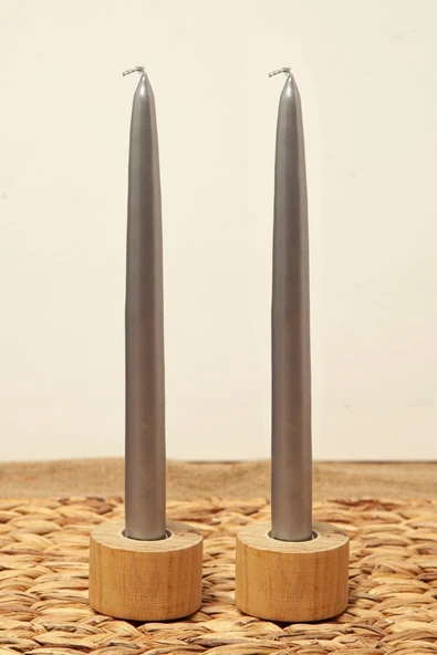 2'li Şamdan Mumu Gümüş- 25 Cm